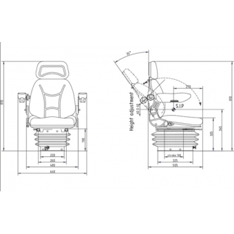 Siedzenie (fotel) pneumatyczny do ciągnika 12V materiał komfortowy (model ALABAMA)