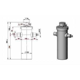 Siłownik teleskopowy 1435mm przyczepy,  ST5-1435, wysów -1435mm, L-44,4cm